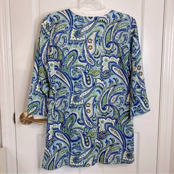 FOXCROFT Thin Comfy Cotton Blouse 3/4 Sleeve Wrinkle Free Paisley Blue G… - Picture 8 of 8